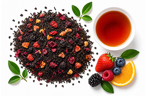 Owocowe czarne herbaty liściaste z naturalnymi dodatkami Leo Tea